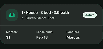 Ternah app: Your lease, 61 Queen Street East, Active