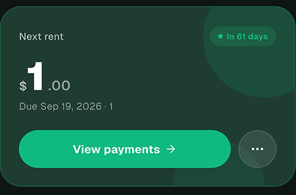Ternah app: Next rent, $1.00 due Sep 19, View payments